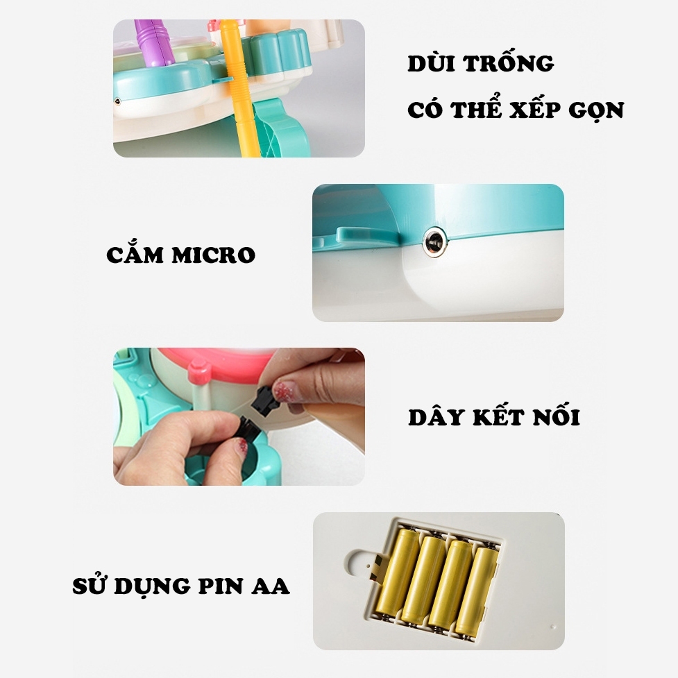Bộ Đồ Chơi Nhạc Cụ Trống Kết Hợp Phím Đàn Piano Kèm Mic Đồ Chơi Âm Nhạc Vui Nhộn - PUPU HOUSE
