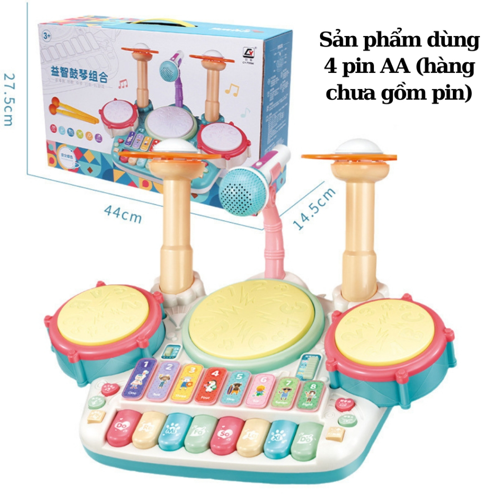 Bộ Đồ Chơi Nhạc Cụ Trống Kết Hợp Phím Đàn Piano Kèm Mic Đồ Chơi Âm Nhạc Vui Nhộn - PUPU HOUSE