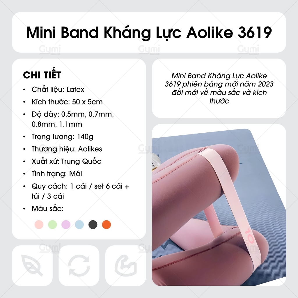 Dây Kháng Lực Miniband Aolikes 3619 (Version 2023) Cao Su Latex Cao Cấp Hỗ Trợ Tập Gym, Độ Mông Đùi - AL3619