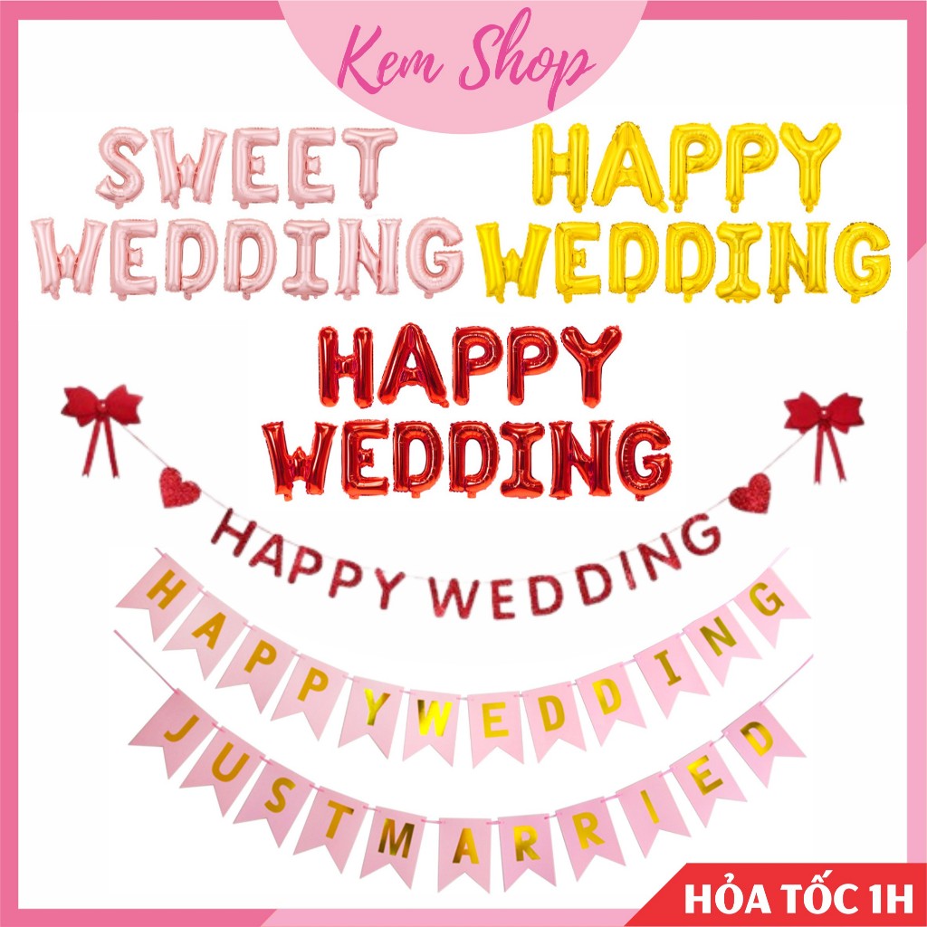 Dây chữ HAPPY WEDDING trang trí đám cưới, phòng cưới - Kem Shop K260