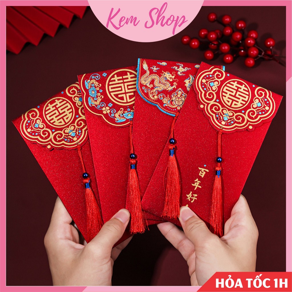 Set lì xì đỏ may mắn, lì xì ăn hỏi trao duyên đám cưới loại cao cấp - K235