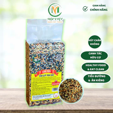 Gạo lứt tam sắc, gạo lứt dẻo Mộc Việt không cần ngâm trước khi nấu túi chân không 1kg