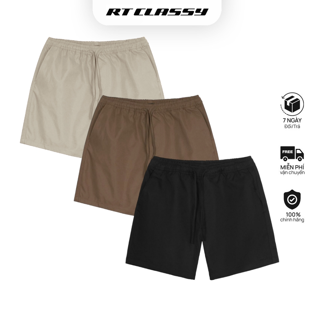 Quần Short Vải Kaki Cotton Nam Nữ Form Trên Gối Ống Rộng REALITEE