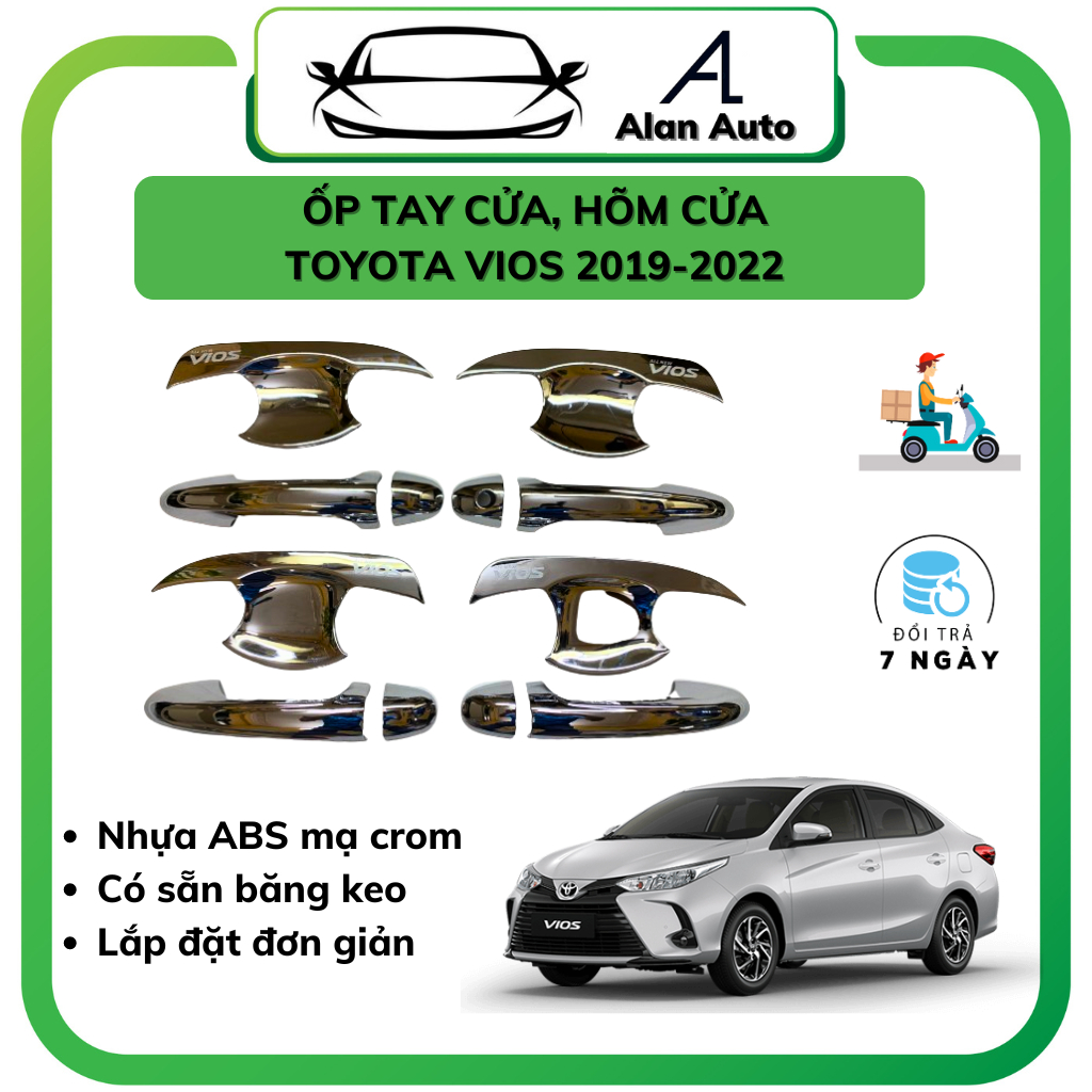 Ốp tay cửa, ốp hõm cửa xe Toyota Vios 2019 - 2026,Chất liệu Nhựa ABS Mạ Crom cao cấp