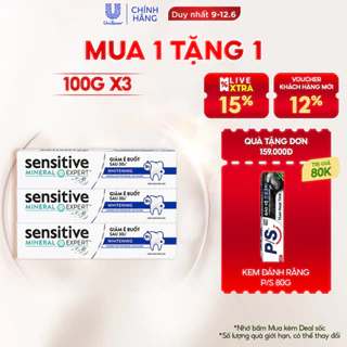 Bộ 3 Hộp Kem đánh răng P/S giảm ê buốt sau 30 giây Sensitive Mineral Expert Whitening với tác động từ khoáng 100g