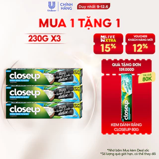 Combo 3 Kem Đánh Răng Closeup Giúp Làm Trắng Răng Tự Nhiên Sau 2 Tuần Với Chiết Xuất Dừa Và Than Hoạt Tính 230G/Tuýp