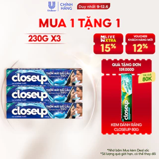 Combo 3 Kem Đánh Răng Closeup Gel Sạch Khuẩn Tinh Thể Băng Tuyết Cho Hơi Thở Thơm Mát Bất Tận 230G/Tuýp