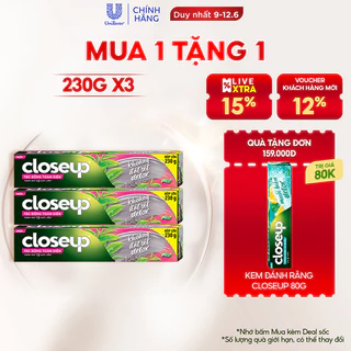 Combo 3 Kem Đánh Răng Closeup Giúp Làm Trắng Răng Tự Nhiên X2.5 Lần Với Khoáng Đất Sét Và Trà xanh 230G/Tuýp