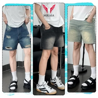 Quần Short đùi Bò Jean Nam Co Giãn LUCY MALL - Quần Sooc Sọt trơn và rách thời trang