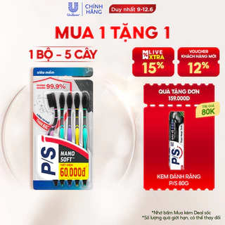 Bộ 5 bàn chải P/S than bạc kháng khuẩn 99.9%