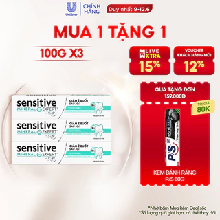 Bộ 3 Hộp Kem đánh răng P/S giảm ê buốt sau 30 giây Sensitive Mineral Expert Original với tác động từ khoáng 100g