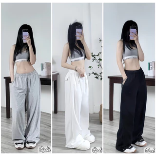 Quần Nỉ ống rộng nữ,quần dáng xuông unisex lưng cao đẹp,siêu hách dáng BUN222