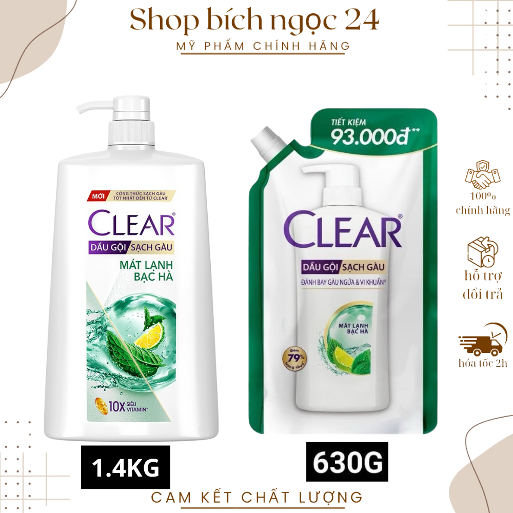 Dầu gội sạch gàu Clear Mát Lạnh Bạc Hà 1,4kg