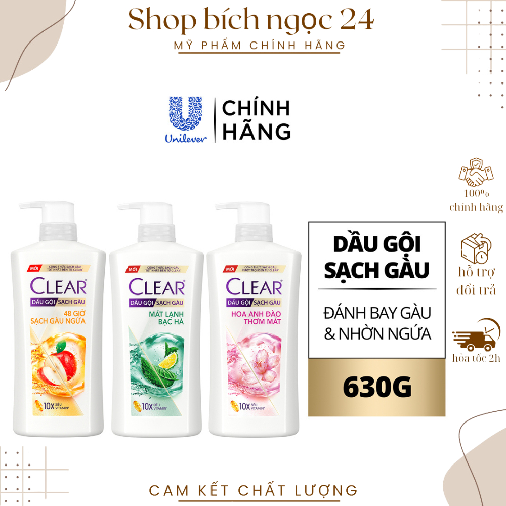 Dầu gội sạch gàu Clear đánh bay gàu & nhờn ngứa, sảng khoái cả ngày dài 630g