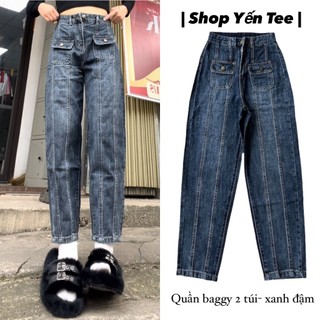 20061MA-Quần baggy xanh đậm túi nắp , phối sọc đẹp lạ, quần che khuyết điểm Nữ Women