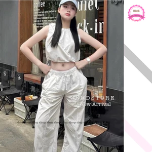 Quần Gió Ống Rộng Cạp Chun Nữ Có Dây Kéo Để Thành Quần Jogger Chất Liệu Đũi Gió Siêu Năng Động Hot Hit