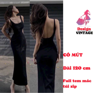 Đầm 2 dây bản to dài hở lưng , váy hai dây nữ maxi dài ôm body màu đen đi tiệc tôn dáng có mút VD956