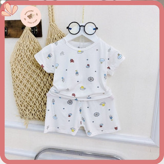 Bộ quần áo cộc tay trẻ em khuy cài vai AVASLEW chất liệu vải petit mềm mịn thấm mồ hôi