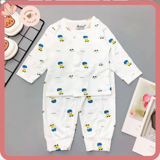 Bộ Dài Tay Thun Lạnh Sơ Sinh Trắng Họa Tiết Cúc Chéo Quần Đáp Đũng Chât Petit