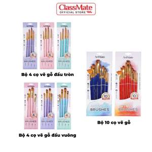 Cọ Vẽ Màu Nước Classmate Bộ Cọ Vẽ Gỗ Dáng Cọ Đa Dạng, Bộ 4/10 Cọ Tô Màu Acrylic, Màu Gouache, Đầu Lông Mềm AM-PBS003/4/5