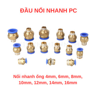 Đầu nối nhanh khí nén PC xanh, cút nối hơi khí nén, đầu nối hơi khí nén 4mm - 16mm