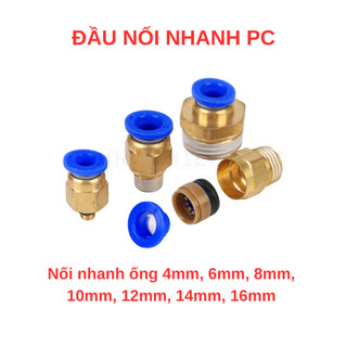 Đầu nối nhanh khí nén PC xanh, cút nối hơi khí nén, đầu nối hơi khí nén 4mm - 16mm
