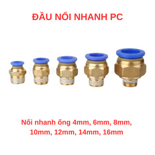 Đầu nối nhanh khí nén PC xanh, cút nối hơi khí nén, đầu nối hơi khí nén 4mm - 16mm