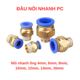 Đầu nối nhanh khí nén PC xanh, cút nối hơi khí nén, đầu nối hơi khí nén 4mm - 16mm