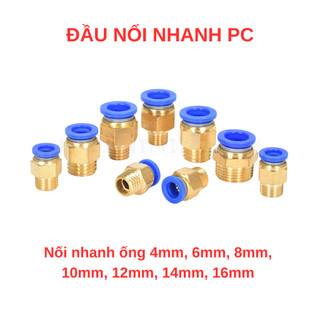 Đầu nối nhanh khí nén PC xanh, cút nối hơi khí nén, đầu nối hơi khí nén 4mm - 16mm