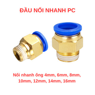 Đầu nối nhanh khí nén PC xanh, cút nối hơi khí nén, đầu nối hơi khí nén 4mm - 16mm