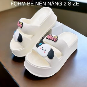 Dép Bánh Mì Nữ Quai Ngang Gắn Sticker Cún Dễ Thương Đế Cao 7Cm Chất Liệu EVA Siêu Mềm Êm D7778