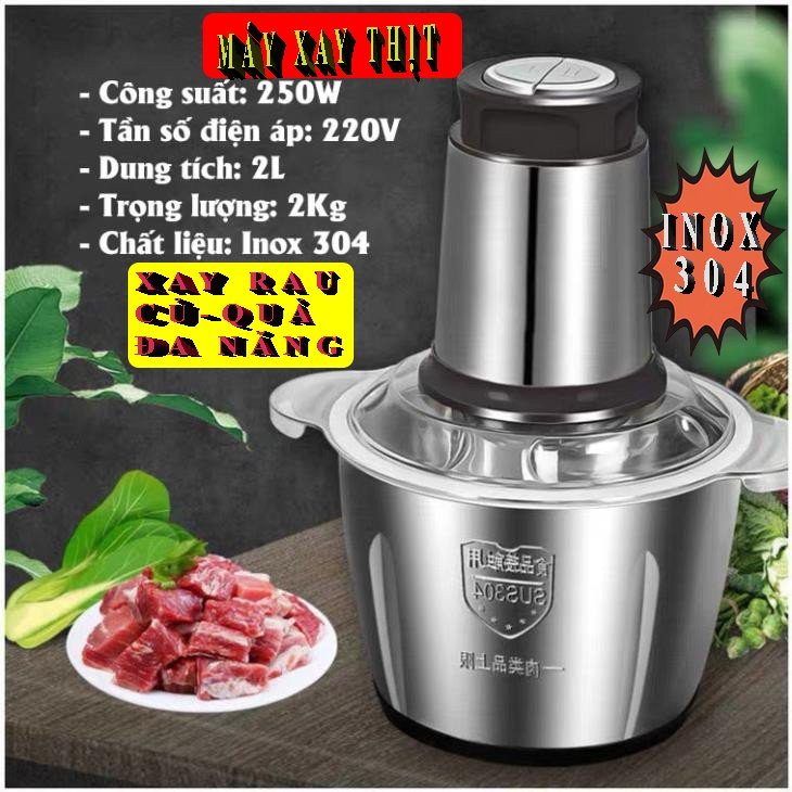 Máy xay thịt, máy xay đa năng, công suất 250W, cối inox304, 4 lưỡi dao ...