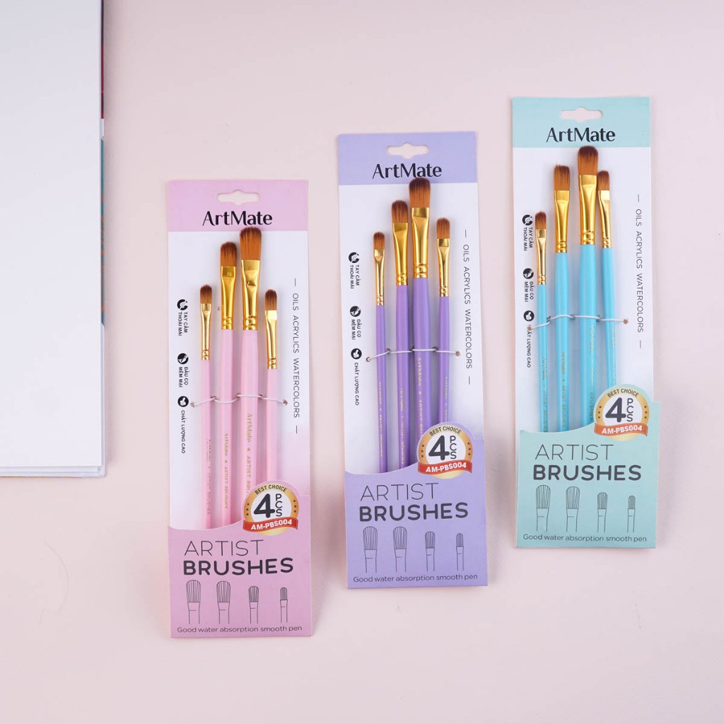 Cọ Vẽ Màu Nước Classmate Bộ Cọ Vẽ Gỗ Dáng Cọ Đa Dạng, Bộ 4/10 Cọ Tô Màu Acrylic, Màu Gouache, Đầu Lông Mềm AM-PBS003/4/5