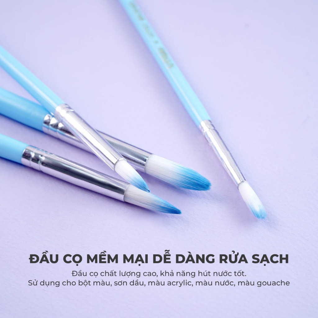 Cọ Vẽ Màu Nước Classmate Bộ 4 Cọ Vẽ Nhựa Đầu Tròn Đầu Vuông, Cọ Tô Màu Acrylic, Màu Gouache, Đầu Mềm Mại AM-PBS001/2