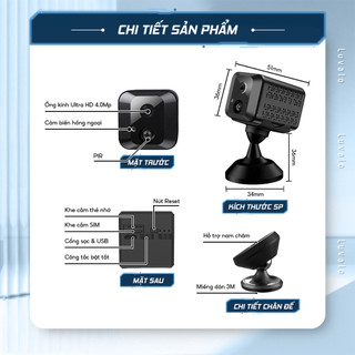 Camera 4G Ulltra HD 4.0Mp dùng sim không dây kết nối điện thoại giám sát hành trình Luvalo C2V