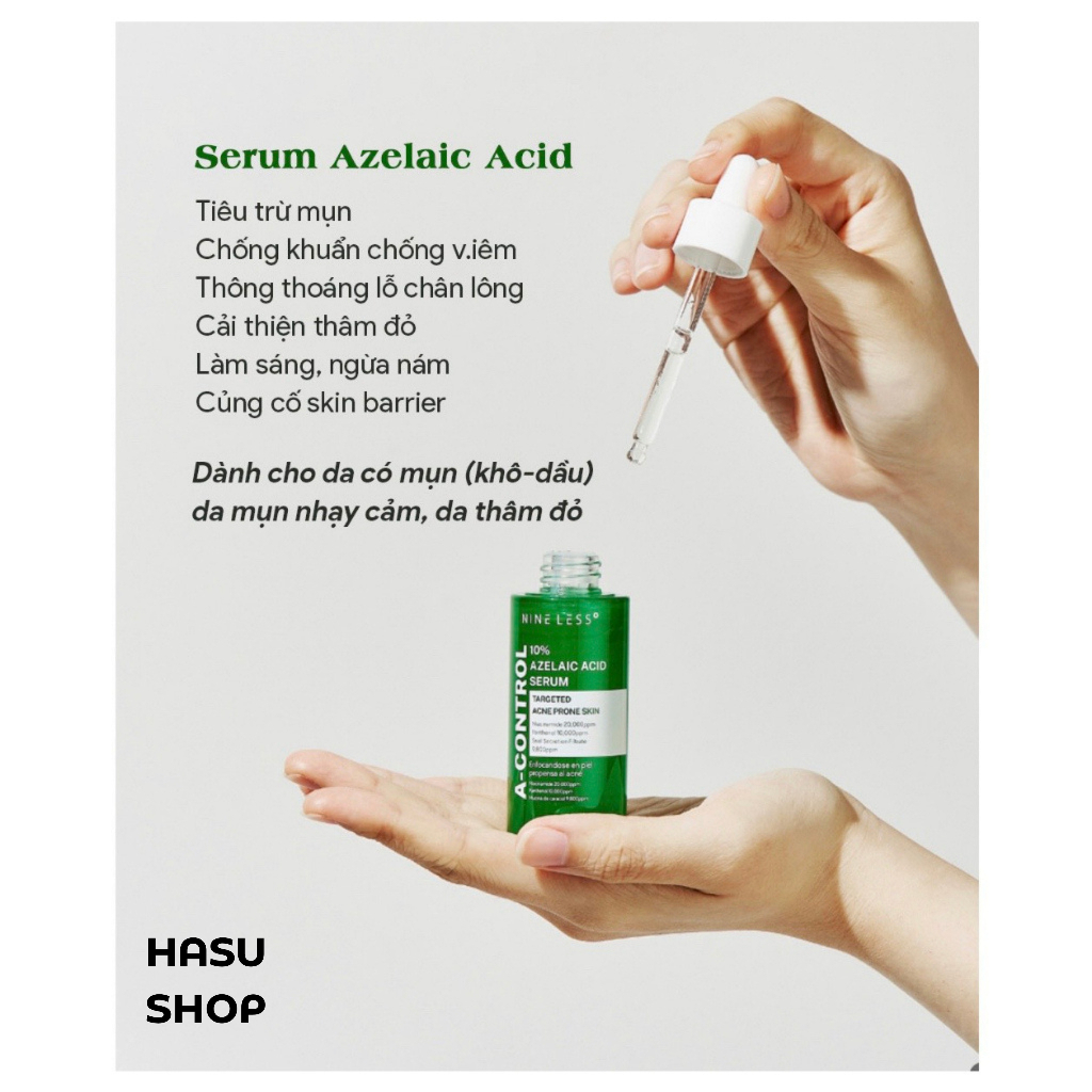 Tinh chất NINE LESS A-Control 10% Azelaic Acid Serum 30ml dưỡng da, giảm mụn thâm