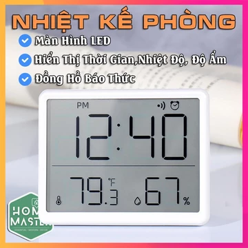 Nhiệt Kế Phòng,Nhiệt Ẩm Kế Điện Tử HomeMaster Đo Nhiệt Độ Và Độ Ẩm Phòng Ngủ Cho Bé Tích Hợp Đồng Hồ Báo Thức