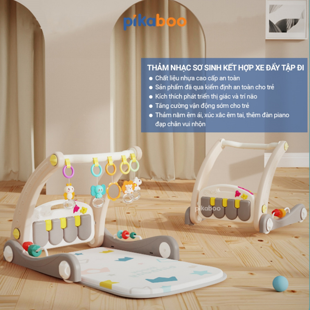 Ảnh Đồ chơi thảm nhạc cho bé Pikaboo, thiết kế kiểu dáng mới 2 trong 1 thảm nhạc kết hợp xe đẩy tập đi 2