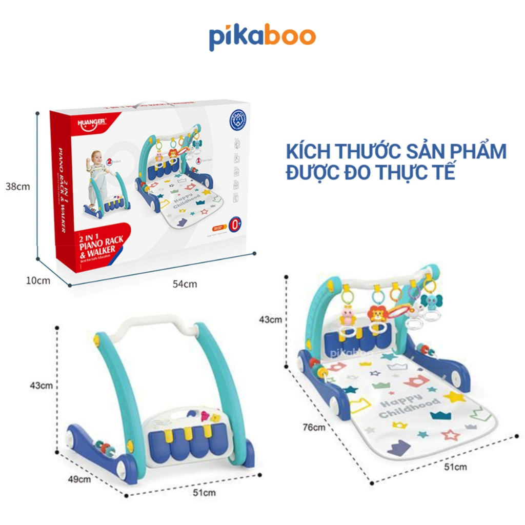 Ảnh Đồ chơi thảm nhạc cho bé Pikaboo, thiết kế kiểu dáng mới 2 trong 1 thảm nhạc kết hợp xe đẩy tập đi 3
