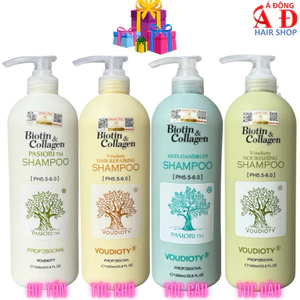 Dầu gội xả Biotin Collagen Pasiori Voudioty phục hồi mềm mượt, giảm rụng, mọc tóc Phiên Bản New 2022