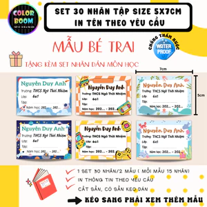 Nhãn Vở In Theo Yêu Cầu - Set 30 Nhãn Vở Mẫu Bé Trai - Size 5x7cm - Colorboom
