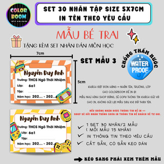 [ IN TÊN THEO YÊU CẦU] Nhãn Vở In Theo Yêu Cầu - Set 30 Nhãn Vở Mẫu Bé Trai - Size 5x7cm - Colorboom