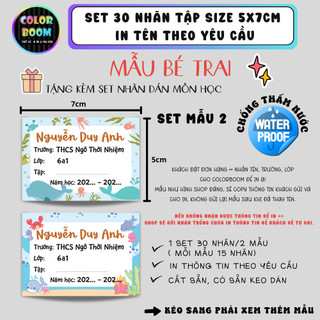 [ IN TÊN THEO YÊU CẦU] Nhãn Vở In Theo Yêu Cầu - Set 30 Nhãn Vở Mẫu Bé Trai - Size 5x7cm - Colorboom