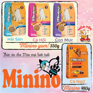 Thức Ăn Cho Mèo Minino Cá Ngừ 480g / Minino Yum 350g (Cá Hồi, Hải Sản, Mực) – Thịt Thật Cho Mèo