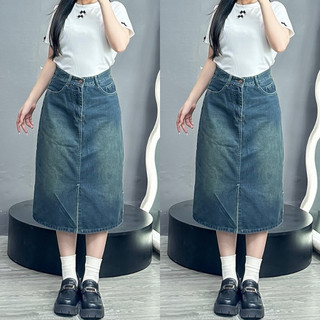 Chân váy jean dài bigsize nữ dáng midi dài 7 tấc xẻ tà trước chuẩn form dễ phối đồ V5