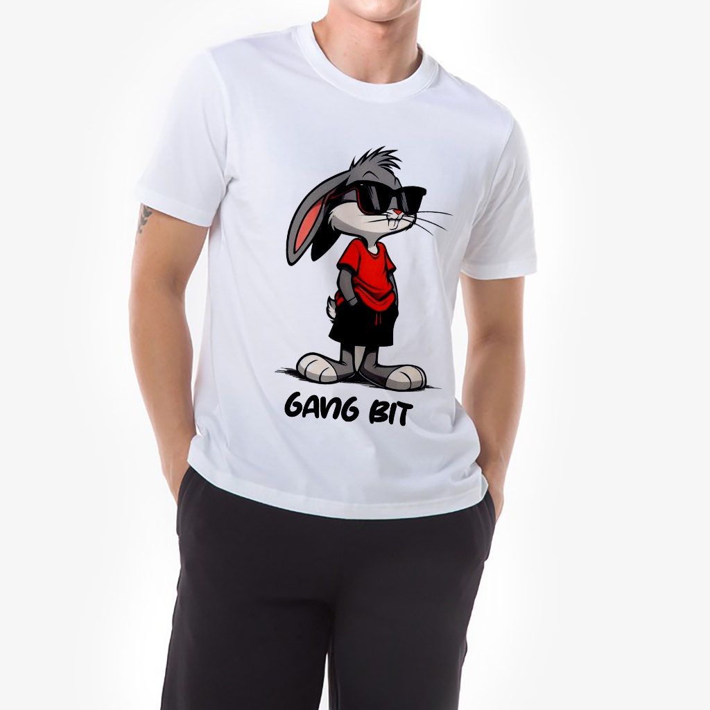 Áo thun trắng in hình Gang Bit co dãn thấm hút mồ hôi đủ size 40-100kg form rộng Basetee Unisex