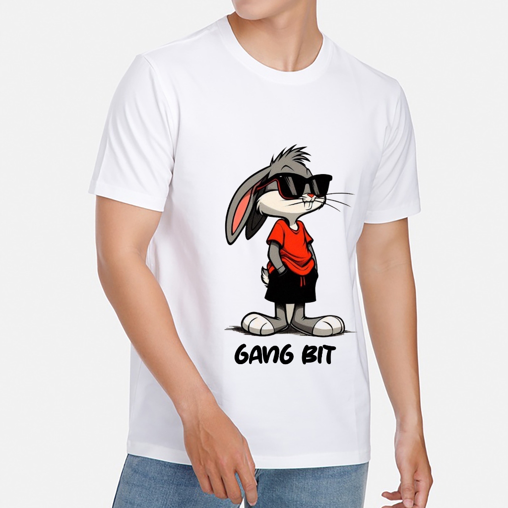 Áo thun trắng in hình Gang Bit co dãn thấm hút mồ hôi đủ size 40-100kg form rộng Basetee Unisex