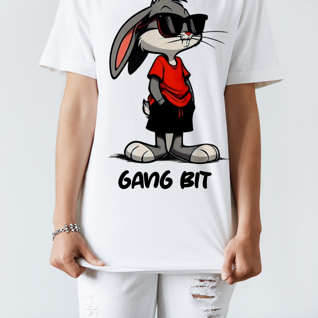 Áo thun trắng in hình Gang Bit co dãn thấm hút mồ hôi đủ size 40-100kg form rộng Basetee Unisex