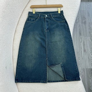 Chân váy jean dài bigsize nữ dáng midi dài 7 tấc xẻ tà trước chuẩn form dễ phối đồ V5
