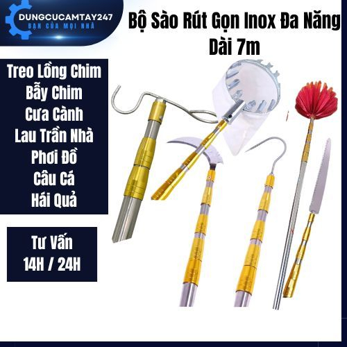 Cây Sào Rút Gọn Inox 304 Đa Năng Dài 7m Dùng Treo Lồng Chim, Bẫy Chim ...
